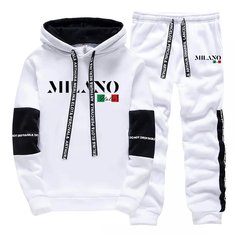Erkekler İçin İtalyan Modası Sonbahar Günlük Spor Eşofman Takımı Şehir Trendi Kapüşonlu Sweatshirt 2 Parça Set Erkek Ev Dışı Spor Kıyafetleri