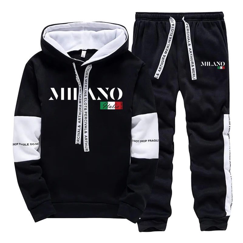 Erkekler İçin İtalyan Modası Sonbahar Günlük Spor Eşofman Takımı Şehir Trendi Kapüşonlu Sweatshirt 2 Parça Set Erkek Ev Dışı Spor Kıyafetleri