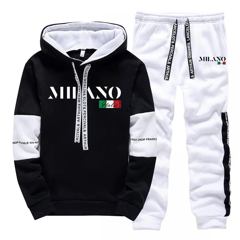 Erkekler İçin İtalyan Modası Sonbahar Günlük Spor Eşofman Takımı Şehir Trendi Kapüşonlu Sweatshirt 2 Parça Set Erkek Ev Dışı Spor Kıyafetleri