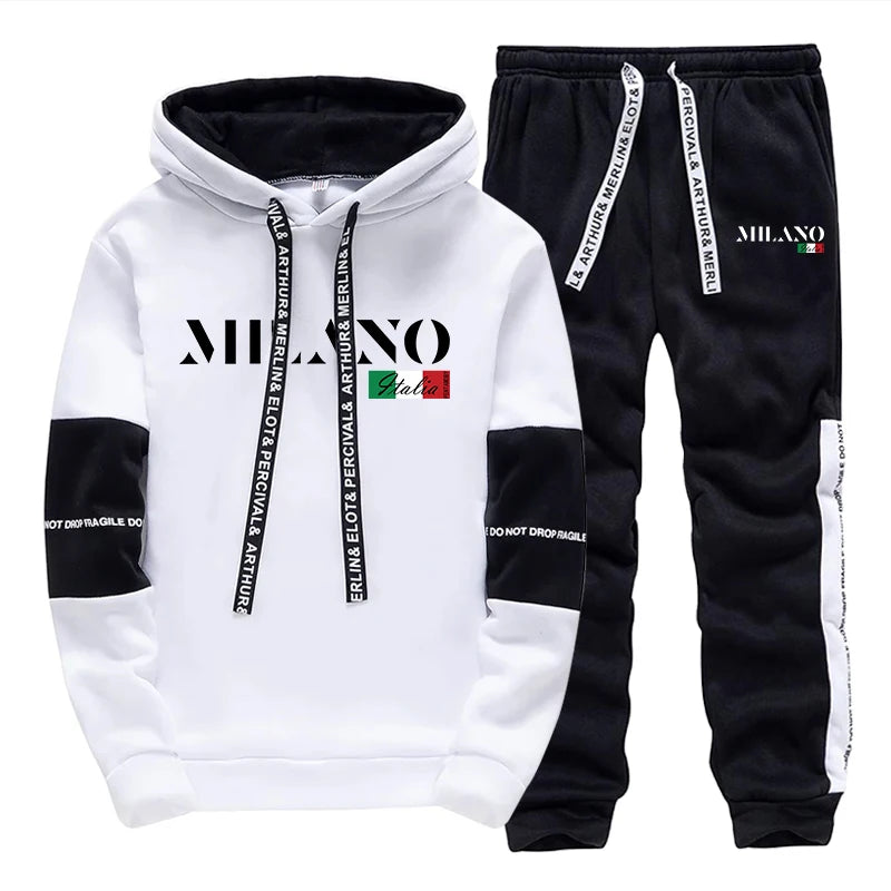 Erkekler İçin İtalyan Modası Sonbahar Günlük Spor Eşofman Takımı Şehir Trendi Kapüşonlu Sweatshirt 2 Parça Set Erkek Ev Dışı Spor Kıyafetleri